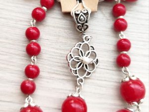 Set CORAL ROSU cu perla tesuta